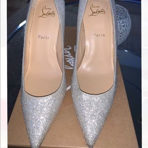 Christian Louboutin white glitter heels